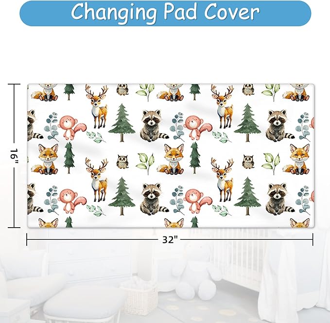 Personalized Woodland Animals Crib Bedding Set, 5 Pcs Custom Name Bedding Crib Set for Baby Boys Girls, Double Layer Nursery Bedding, Baby Crib Set Customized Gift for Toddler Infant Kids