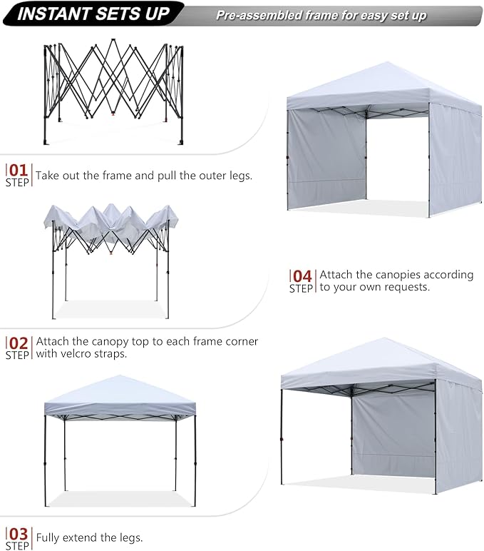 ABCCANOPY Pop up Canopy Tent with 2 Sidewalls for Outdoor Sun Blocking or Rain Protection,10x10, White