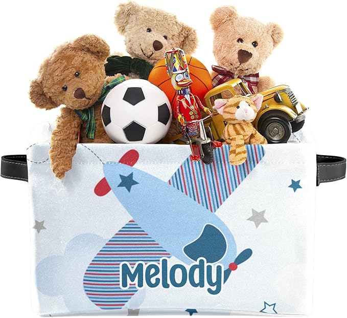 Deven Airplane Star Personalized Large Storage Baskets for Organizing Shelves with Handle,Closet Decorative Storage Bins for Bathroom,Nursery,Home