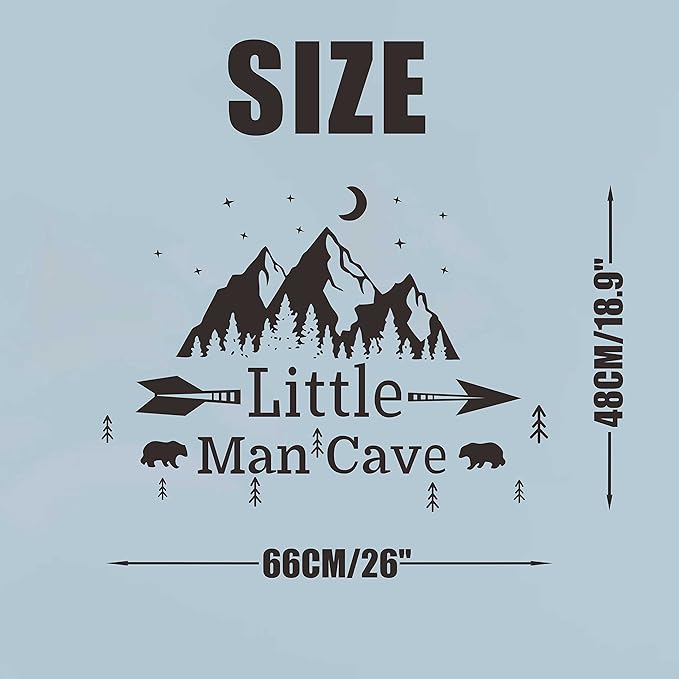 Little Man Cave Mountains Vinyl Decals, Landscape with Animals Stickers, Mountain Moon Stars Decal for Nursery Room,Kids Décor A9 (White)