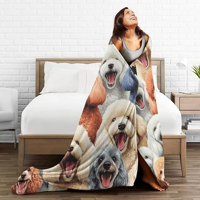 Cute Poodle Blanket Funny Dog Poodles Throw Blankets Gifts for Girls Boys Cozy Warm Soft Fuzzy Flannel Throws Plush Stuffed Animal Colorful Pet Fleece Gifts for Kids Men Women for Sofa Bed 60"x80"