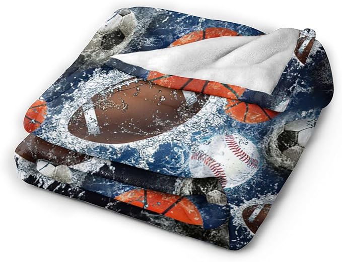 Sports Balls Blanket for Girls Boys Fans Basketball Baseball Football Soccer Throw Blankets Soft Cozy Warm Fuzzy Fleece Bedding Flannel Throws Stuff Gifts Kids Men Women Bedroom Decor 80"x60"
