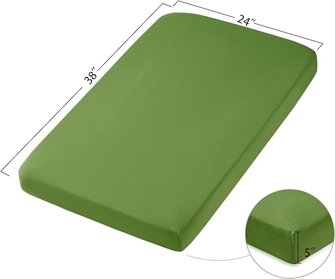 TILLYOU Mini Crib Sheets Fitted 2 Pack, Pack and Play Sheets for Toddler Mattress, Soft and Breathable 38”x 24” Pack n Play Mattresses Cover, Green Apple & Fruit Green
