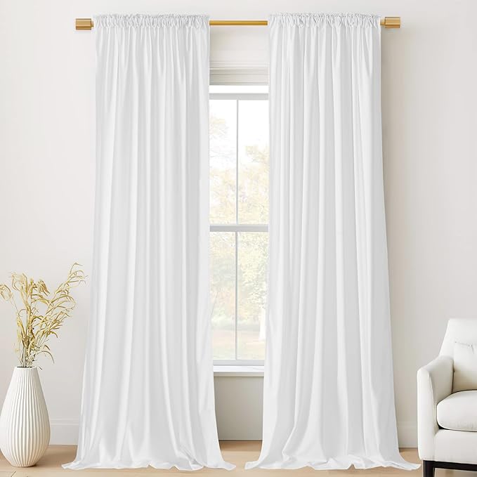 StangH White Velvet Curtains 108 inches Long, Luxury Back Tab Privacy Protect Window Drapes for Living Room Sliding Door/Patio/Laundry, W52 x L108, 2 Panels