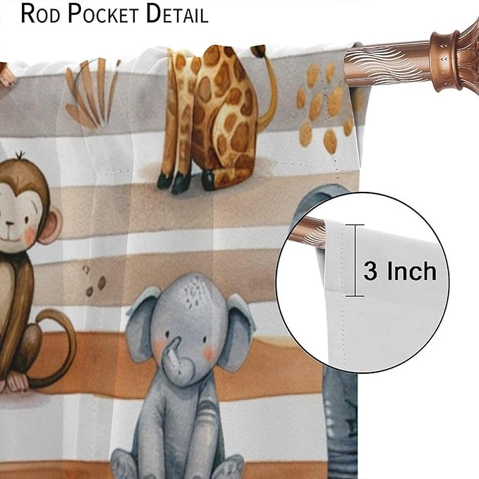 Kids Animal Curtains Elephants Giraffes Monkeys Lions Zebras Window Treatment for Kids Boys Girls Nursery Baby Bedroom Playroom Home Decor Window Drapes 55" W X 63" L
