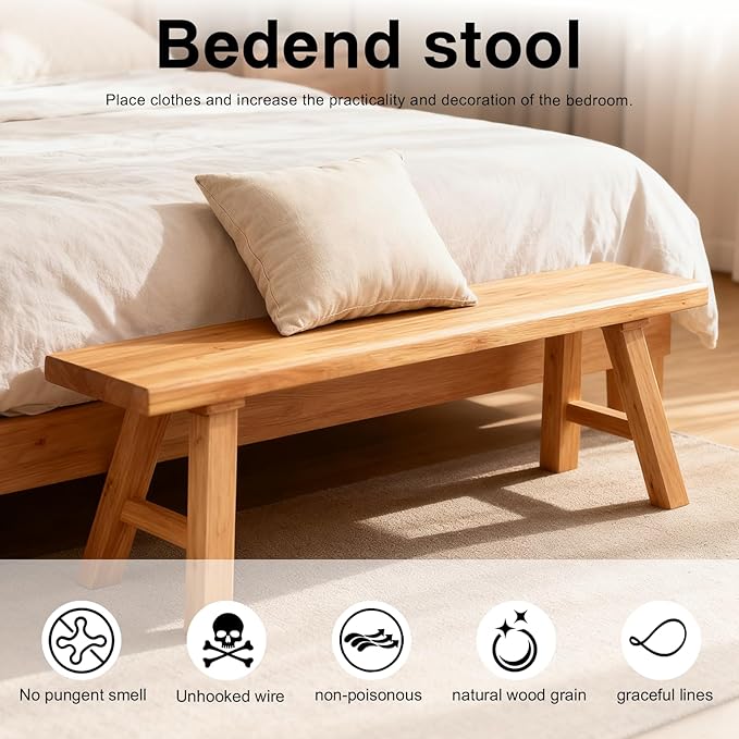 Wooden Entryway Bench Farmhouse for Bedroom End of Bed Vintage Artisan Live Edge Ustic Interior Decor Accent Mudroom,Bedside,Dinette Table,Noodle Narrow Bench (59" W x 17.7" H x 10" D)
