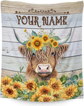 Personalized Blanket Gifts for Women Girls - 60x50 Inches Cute Highland Cow Throw Blanket for Kids Teens Adults - Yellow Soft Flannel Vintage Blankets for Bed Couch Travel
