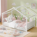 Twin House Bed, Montessori Floor Bed with Headboard & Footboard, Solid Wood Bed Frame for Toddlers Teens Bedroom, No Box Spring Needed, White