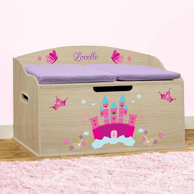 DIBSIES Personalized Creative Wonders Toy Box, Princess, 30 x 19.25 x 18 inches, Soft-Close Lid (Natural)