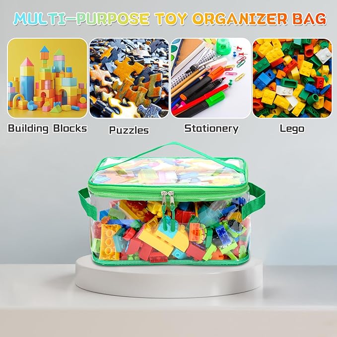 8 Packs Extra Large Toy Storage Bags with Labels, Reusable Clear PVC Board Game Storage, Travel Waterproof Toy Organizer Bags with Name Tag and Manual Pocket for Building Blocks, Puzzle, Kids Books