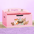 DIBSIES Personalized Creative Wonders Toy Box, Woodland Creatures, 30 x 19.25 x 18 inches, Soft-Close Lid (Pink)