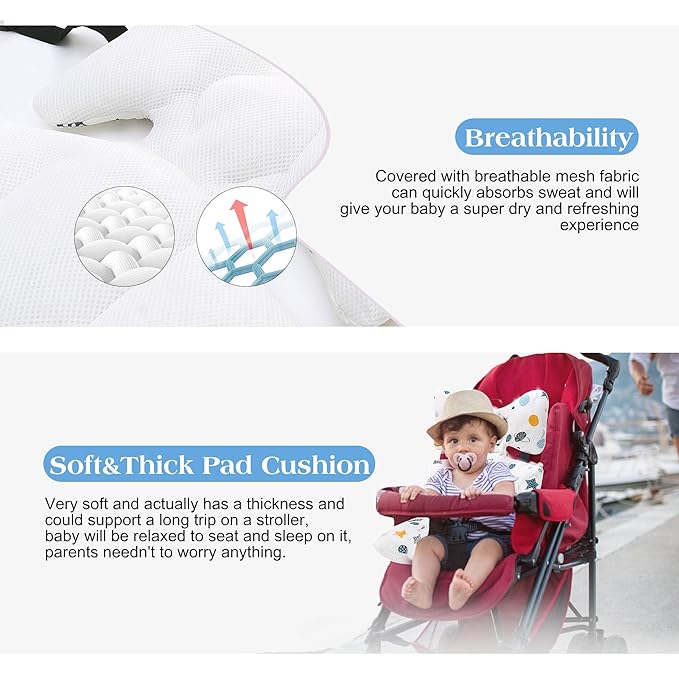Baby Seat Pad Liner for Stroller–Soft and Breathable，3D Air Mesh Cotton Universal Baby Stroller Cushion (Planet White)