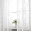 VISIONTEX Sheer Curtains 72 Inches Long 2 Panels Set, White Moroccan Embroidery Texture Geometric Rod Pocket White Voile Tulle Semi Window Treatment Pair for Bedroom, W54 x L72