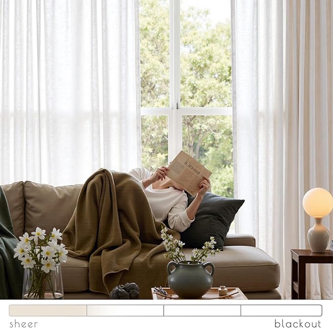 jinchan Linen Blend Curtains 90 inch Length 2 Panels for Bedroom Living Room, Light Filtering 50 inch Wide Farmhouse Drapes with Rod Pocket Back Tab(50W x 90L, Off White)