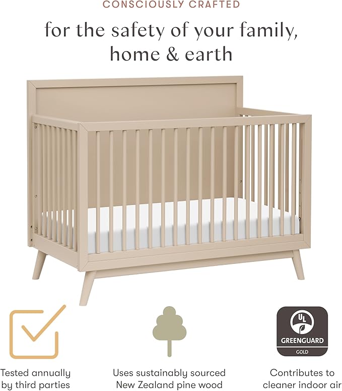 Babyletto Palma 4-in-1 Convertible Crib with Toddler Bed Conversion Kit in Taupe, Greenguard Gold Certified