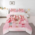 Feelyou Christmas Decor Nutcrackers Bedding Set Soft for Boys Girls, Pink Christmas Comforter Set Toddler Size Pink Nutcrackers Duvet Quilt Berries Printed Room Decor Kawaii 2 Pcs with 1 Pillow Cases