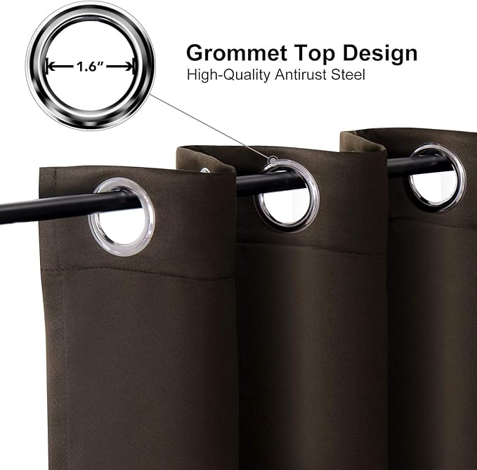 ChrisDowa Small Kitchen Valances for Windows - Grommet Short Thermal Insulated Room Darkening Window Valances Curtains for Living Room (2 Panels, Brown, 52 x 18 Inch)