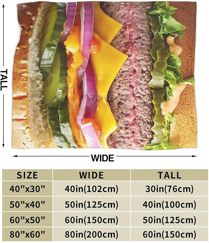 Hamburger Blanket for Girls Boys Funny Food Burger Throw Blankets Soft Cozy Warm Fuzzy Fleece Cheese Beef Pickles Bedding Flannel Throws Stuff Gifts for Kids Men Women Bedroom Decor 50"x40"