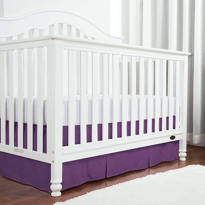 Box Pleated Crib Bed Skirt Premium 100% Cotton 800 Thread Count Nursery Crib Toddler Bedding Crib Bedskirt for Baby Boys or Baby Girls, (28" x 52") + 14" Drop Lenght - Plum Solid
