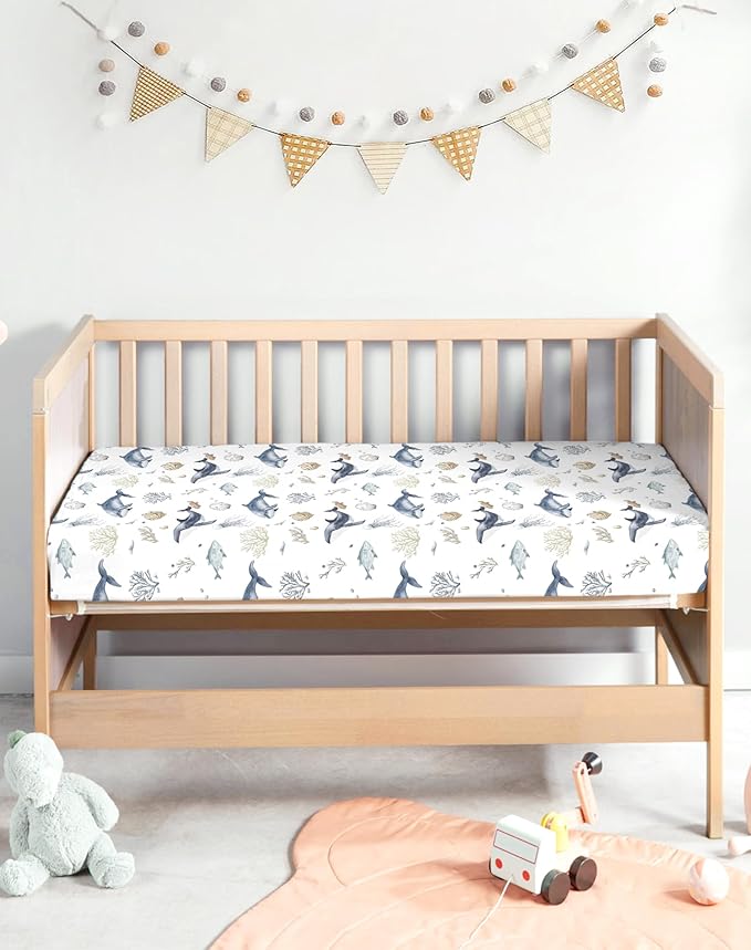 Crib Sheets for Boys and Girls, 2 Pack Fitted Baby Sheets for Standard Toddler Mattress 28" x 52", Soft Breathable Jersey Knit Baby Bedding (Aquatic Adventures)