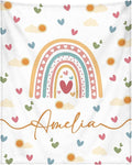 Personalized Baby Blankets for Girls Women Custom Boho Style Baby Blanket with Rainbow Personalized Baby Girl Blanket with Name Customized Gift for Adult Expecting Mom Baby Shower Birthday Gifts