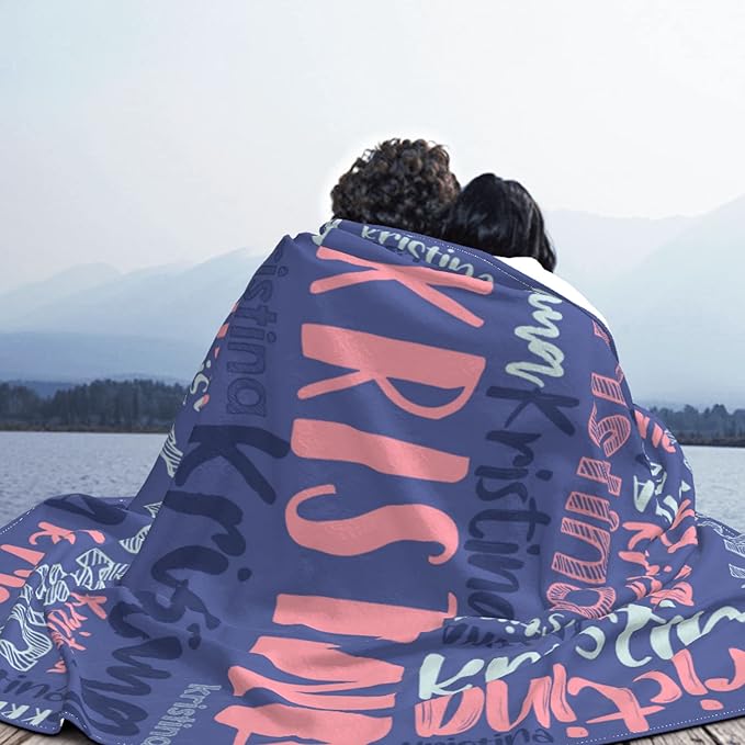 Dr.TOUGH Personalized Blankets with Name Customized Baby Blankets for Girls Boys Adults Monogrammed Blankets and Throws Christmas Birthday Mothers Fathers Valentines Day Gift (Dark Blue,60''×80'')