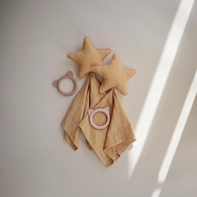 mushie Star Security Blanket | Baby Lovey | 100% Organic Muslin Cotton (Fall Yellow)