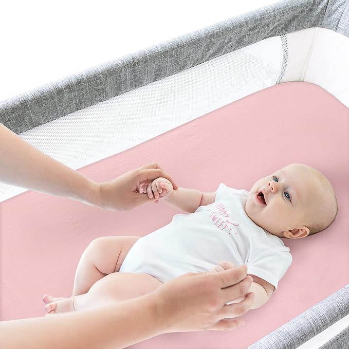 Bassinet Sheets Fit for Dream On Me Traveler/Skylar/Waves Bassinet Bedside Sleeper,100% Cotton, 2 Pack, Ultra Soft Bassinet Sheet, Pink and Violet