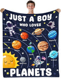 Just A Boy Who Loves Planet Solar System Space Blanket Gifts for Planets Lovers, Cute Planets Blanket Gifts for Christmas, Planet Birthday Gifts for Boys Son Men on Sofa Couch Bed 40"x 50"