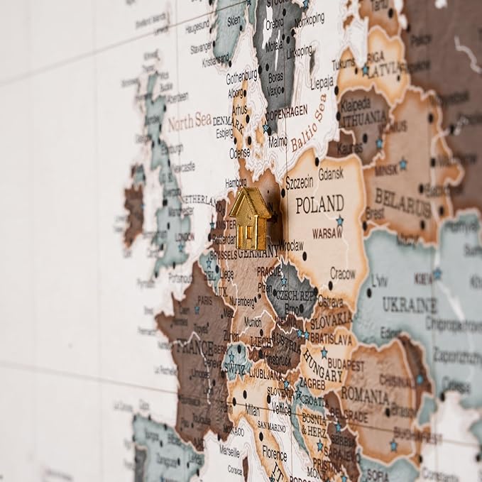 Canvas World Map with Cork Pin Board - English Lettering - Decorative Wall Decoration for All Rooms - Canvas Pictures with World Map Motif (70x50 cm, Pattern 25)