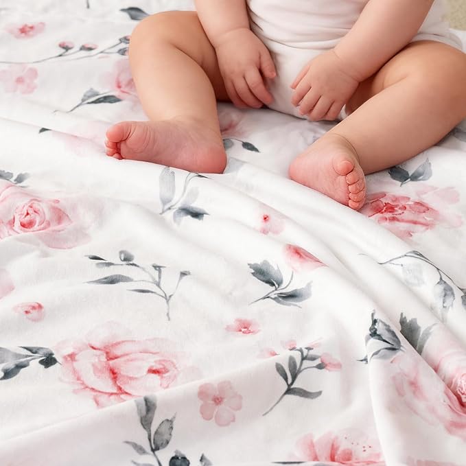 david's kids Micro Fleece Minky Baby Blanket for Girls with Double Layer and Soothing Raised Dots, Breathable and Soft Lightweight Receiving Blanket for Newborns, 30x40 Inches, Floral Flowers