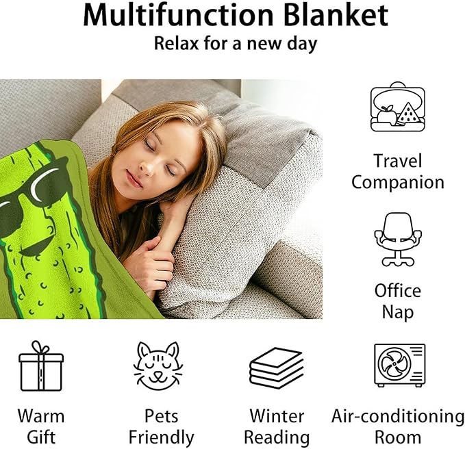 Pickle Throw Blanket for Girls Boys - 40x50 Inches Crib Size - Soft Fluffy Cozy Blankets Gift - Green Funny Blanket Throws for Travel, Office