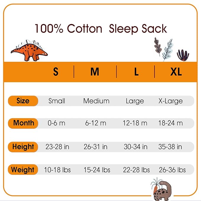 PHF Soft Baby Sleep Sack 18-24 Months 100% Organic Cotton Wearable Blanket, 2-Way Zipper 0.5 TOG Toddler Sleeping Sack 3 Pack, Comfy Sleep Bag for Baby Boys Girls, Dinosaur (X-Large)