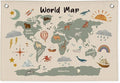 Wheatwin World Maps for Wall, Kids World Map Banner, Cute Animal World Map Educational Tapestry Wall Hanging Banner Flag Decor for Kids Room Classroom Playroom