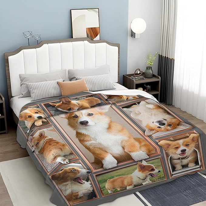 Tijuboni Corgi Throw Blanket Dog Gifts for Girls Boys Women Men Kids Adults Soft Flannel Fleece Blanket for Couch Sofa Bed Home Decor 60"x80"