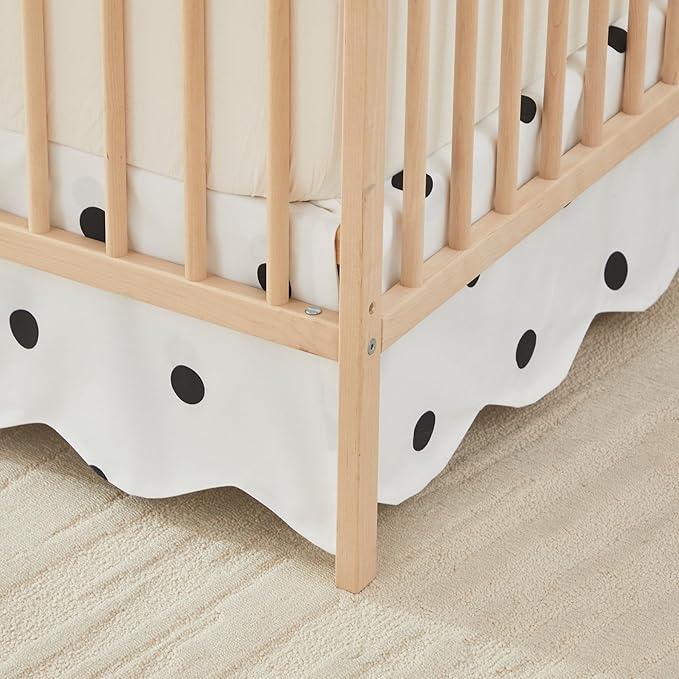 Brandream Scallop Edge Cotton Crib Skirt Toddler Bedskirt Baby Nursery Crib Bed Skirt Boho Bohemian Neutral Solid Color Cream Off White Farmhouse Chic Black Polka Dots Skirt