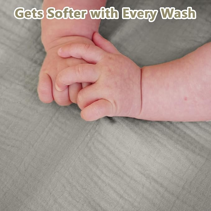Muslin Crib Sheet – 100% Cotton Baby Fitted Sheet for Boys & Girls, Ultra Soft & Breathable, Snug Fit with 360° Elastic, Fits Standard Crib Mattress 28" x 52" & Toddler Beds.