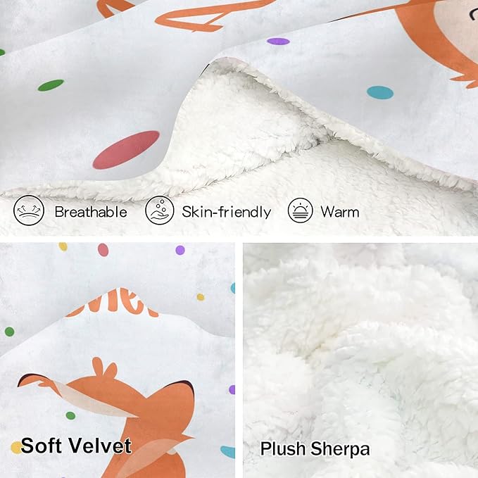 Cute Fox Personalized Receiving Sherpa Fleece Baby Blankets for Girls Boys Kids, Swaddle Blankets Gift for Newborn Crib Infants 30x40 Inches