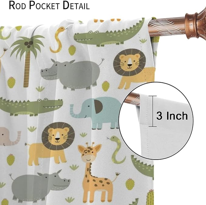 Nursery Safari Animals Window Curtains,Cartoon Woodland Jungle Forest Lion Elephant Giraffe Printed Pattern Blackout Drapes for Living Room Baby Boy Kids Bedroom 63x72in