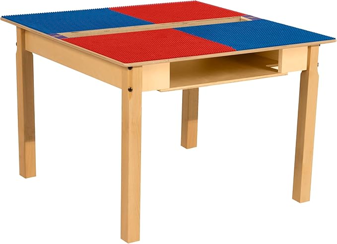 Contender Time-2-Play Montessori Hardwood 35" Red & Blue Lego Compatible Blocks Table for Kids Play Activities, Solid Wood Table for Playroom/Daycare/Preschool, with 22" Legs [ Built to Last]