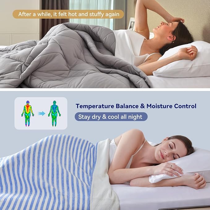 KAWAHOME 3D Air Mesh Cooling Lightweight Summer Blanket Twin Size for Hot Sleepers, Double-Layer Rayon Material and Breathable Stretchy Blankets for Bed, Couch, 66x90 inches, Blue Striped