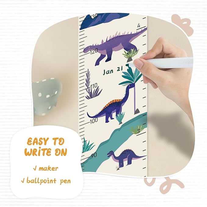 Personalized Canvas Height Chart for Kids, Height Measurement for Wall, Growth Chart with Name (Dinosaurs)