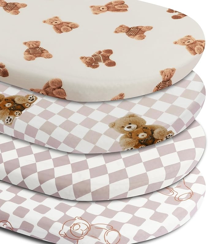 Fitted Baby Neutral Bassinet Sheets Bear and Buffalo Check Plaid Breathable Unisex Baby Sheet Set for Boys or Girls