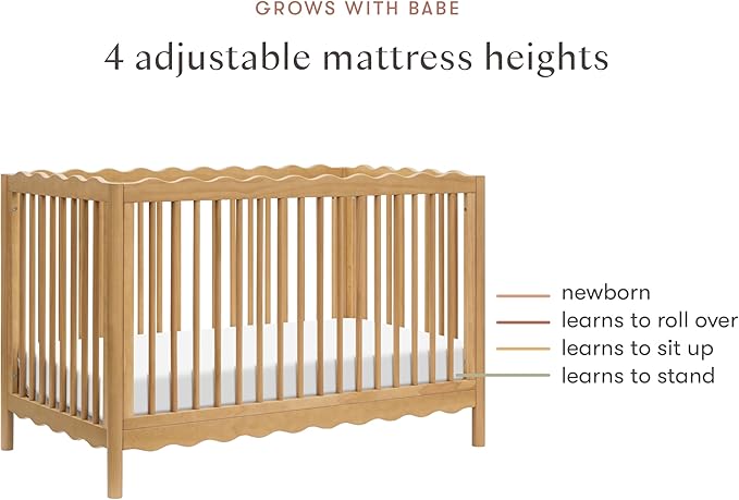 babyletto Swell 4-in-1 Convertible Crib with Toddler Bed Conversion Kit in Honey, Greenguard Gold Certified, Made of 100% Solid Wood