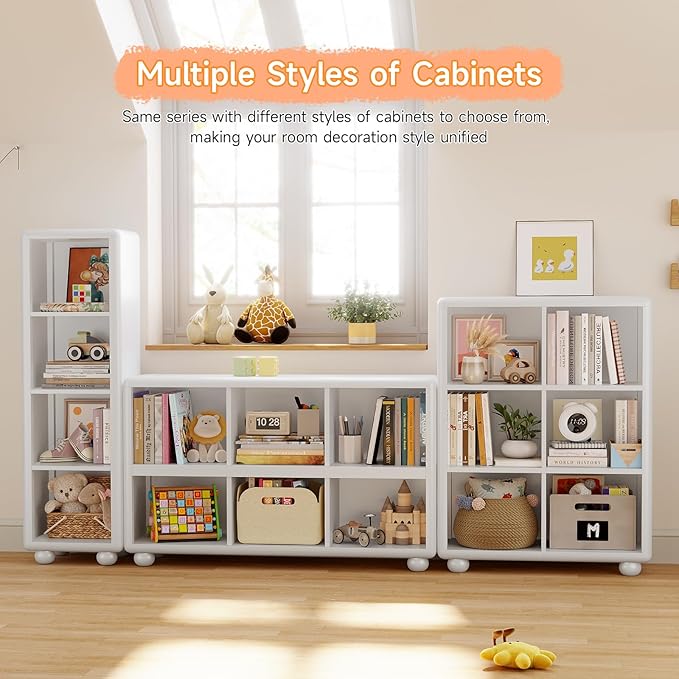 Kids Bookshelf, Large Wooden Bookcase with 6 Cube Storage, Girl Toy Storage Organizer Cabinet with Child Safe Paint&Thick Board, Boy Tall Book Shelves Nook for Office Playroom Living Room (White)