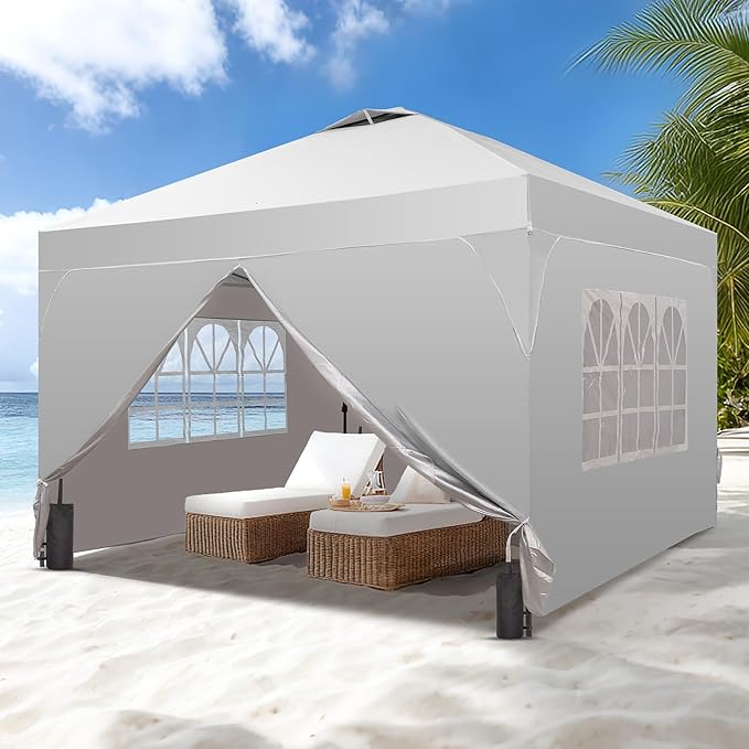 GDY 12x12FT Pop Up Canopy Tent with One Push Setup, Easy to Install with 4-Sidewalls for Events, Parties, Camping, Outdoor Gazebo with 4-Sandbags, White.