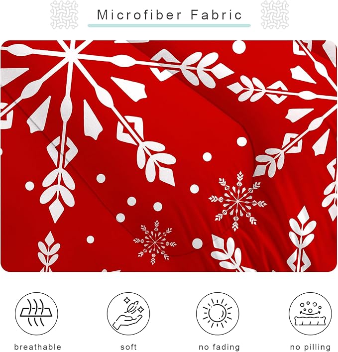 Christmas Comforter Set King: White Snowflakes Red Bedding Sets King Size for Teen Girls Women Adults Bedroom Xmas Festival Decor Winter Snowflake Quilt Bed Set 3 Piece