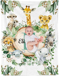 Custom Safari Animals Blanket Gift, Personalized Baby Blanket with Name, Soft Plush Flannel/Sherpa Fleece Throw Blankets for Toddler Kid Teen Boys Girls Color13