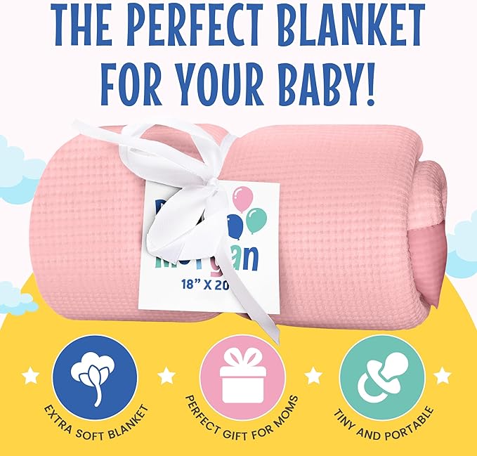 Thermal Waffle Knit Baby Blanket - Soft Breathable Mini Blanket for Newborns and Infants - Toddler Blankey for Strollers, Travel, Naptime, Nursery and More - 18" x 20" (Pink, Nylon Trim)