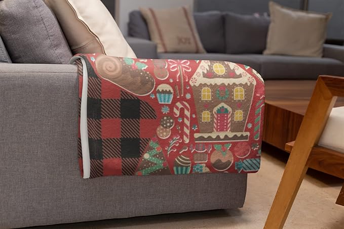 Personalized Gingerbread Man Blanket - Ships Next Day, Printed in USA - Fleece or Sherpa Sofa Throw, Soft Christmas Bedding, Holiday Home Decor, Customizable Family Throws (Fleece 50x60)